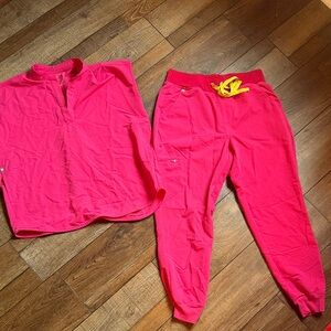 Shocking pink Figs Top and Joggers scrub Set